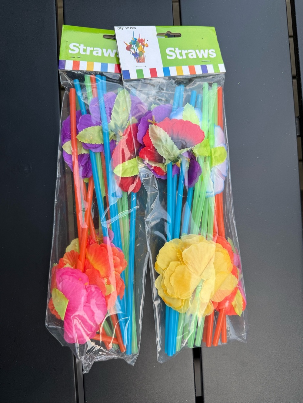 Plastic Straws with Tropical Flowers